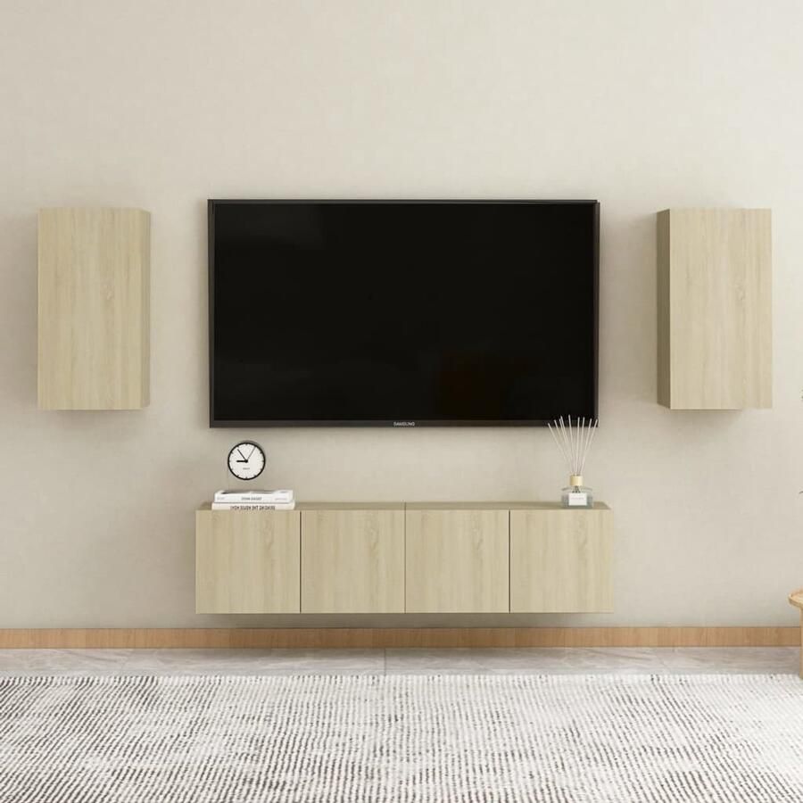 VidaXL Tv-meubelset 4-delig Sonoma eiken Hout Televisiescherm Tv Meubilair Salontafel Woonkamerdecoratie Houten Tv Stand