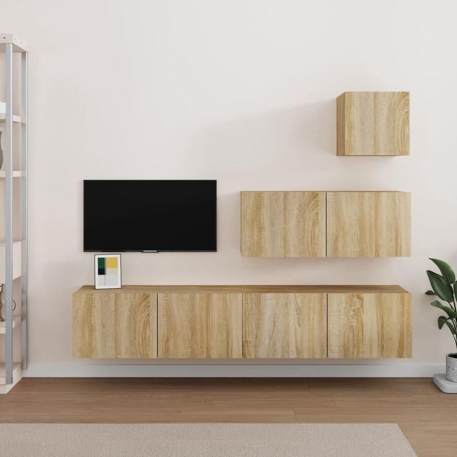 VidaXL Tv-meubelset 4-delig Sonoma eiken Hout Tv Meubel Salontafel Houten Kast Wandmontage Bruine Tv Stand Opbergruimte - Foto 2