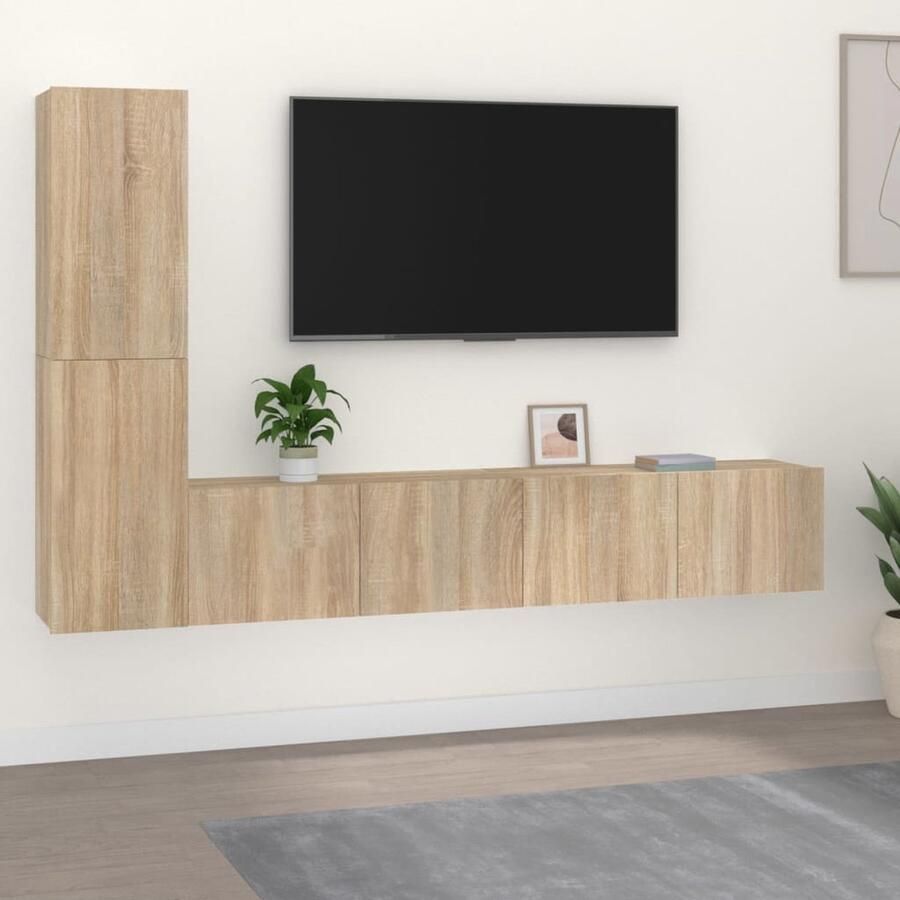 VidaXL Tv-meubelset 4-delig Sonoma eiken Hout Tv Meubel Salontafel Houten Tv Stand Sonoma Eiken Wandmontage Opbergruimte - Foto 2