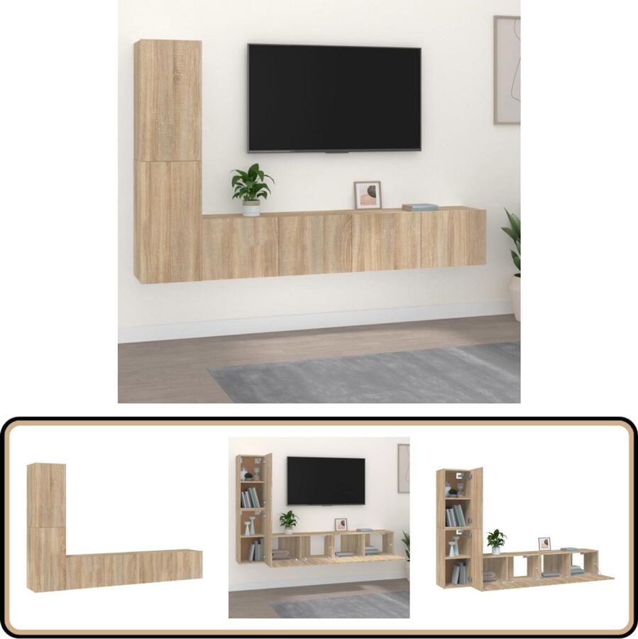 VidaXL Tv-meubelset 4-delig Sonoma eiken Hout Tv Meubel Salontafel Houten Tv Stand Sonoma Eiken Wandmontage Opbergruimte