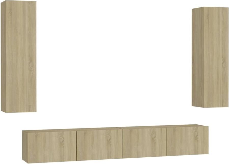 VidaXL Tv-meubelset 4-delig Sonoma eiken Hout Tv-meubel Salontafel Wandmontage Houten Tv-stand Televisiescherm Standaard Livingroom Furniture Mediabox