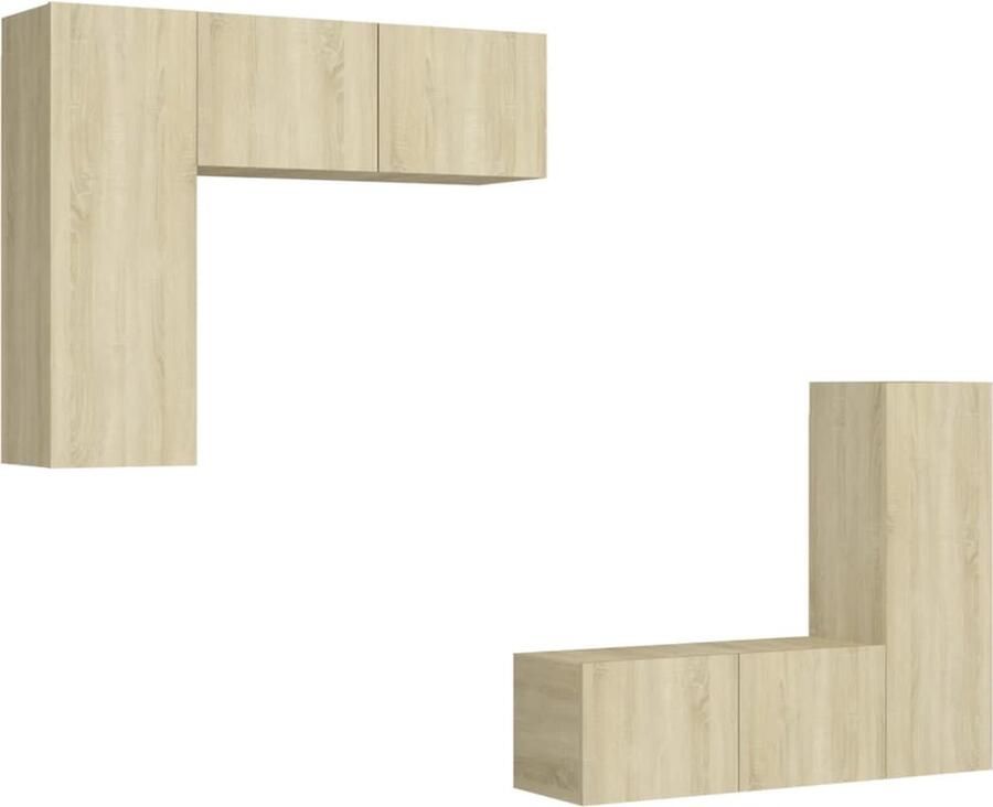 VidaXL Tv-meubelset 4-delig Sonoma eiken Spaanplaat TV-meubilair Salontafel Woonkamer Meubelen Houten Meubelen Tv Kasten Set Media Kast Bruine Meubelen Landelijke Stijl Sonoma Eiken