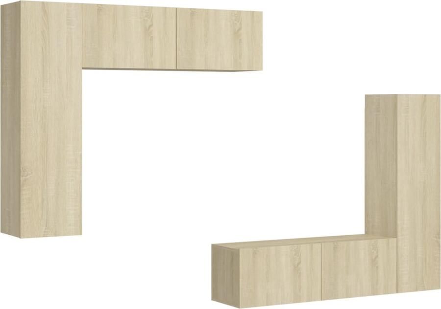 VidaXL Tv-meubelset 4-delig Sonoma eikenkleur TV Meubels Salontafel Woonkamer Decoratie Houten Meubelen Bruine Meubelen Tv Kasten Media Units Opslagmogelijkheden Sonoma Eiken