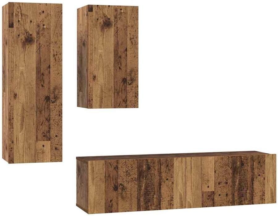 VidaXL Tv-meubelset met plank Wandgemonteerd met opslag met de deur 4 pcs Oud hout 30.5 x 30 x 90 cm