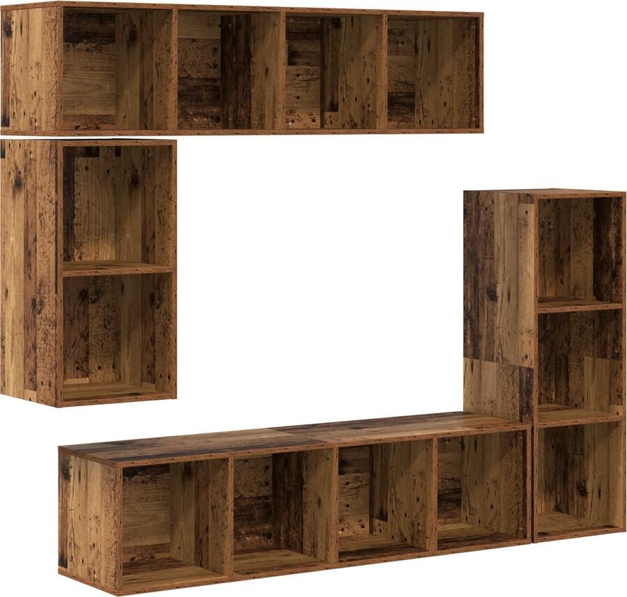 VidaXL Tv-meubelset 4 pcs Oud hout 37 x 37 x 142.5 cm Bewerkt hout