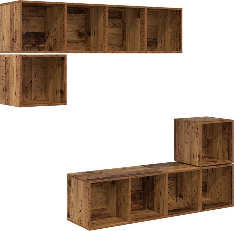 VidaXL Tv-meubelset 4 pcs Oud hout 37 x 37 x 142.5 cm Bewerkt hout