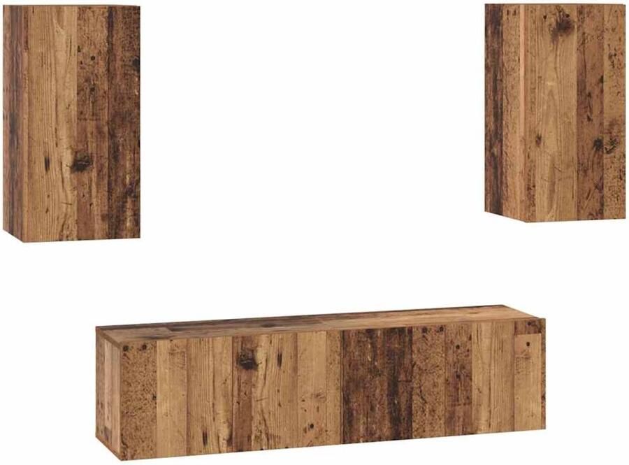 VidaXL Tv-meubelset met plank Wandgemonteerd met opslag met de deur 4 pcs Oud hout 60 x 30 x 30 cm