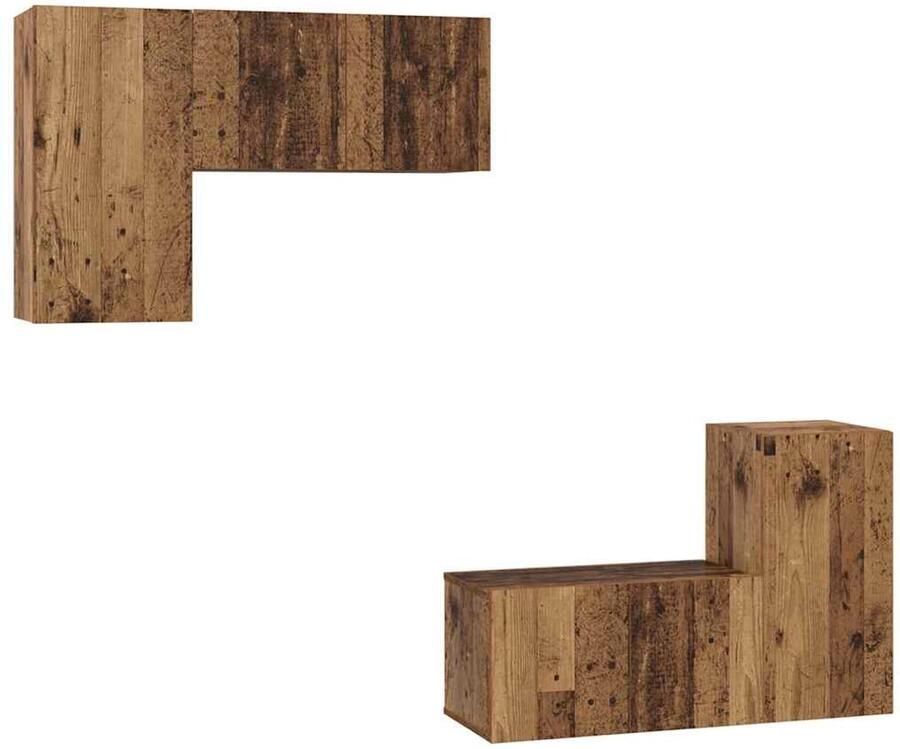 VidaXL Tv-meubelset met plank Wandgemonteerd met opslag met de deur 4 pcs Oud hout 60 x 30 x 30 cm