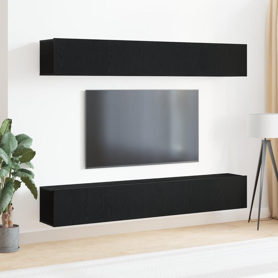 VidaXL TV Kast Set van 4 Zwart Eiken Engineered Wood Entertainment Unit
