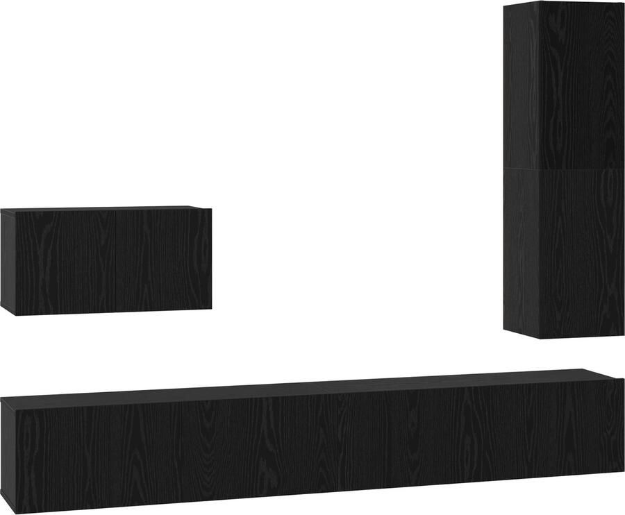 VidaXL Tv-meubelset met plank Anders 4 pcs Zwart eikenhout 30 5 x 30 x 110 cm