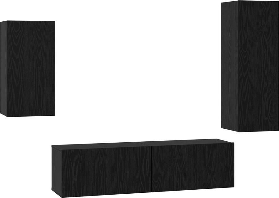 VidaXL Wandkast Set met plank met opslag 4 pcs Zwart eikenhout 30.5 x 30 x 90 cm