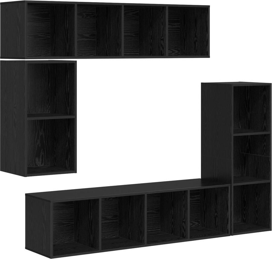 VidaXL Tv-meubelset 4 pcs Zwart eiken 37 x 37 x 142.5 cm Bewerkt hout