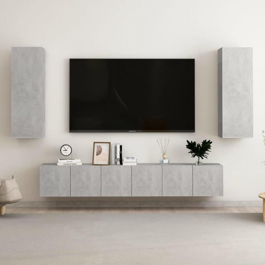 VidaXL Tv-meubelset 5-delig Bewerkt hout Betongrijs Televisiescherm Tv Meubilair Salontafel Tv Stand Mediabox Opslagruimte Houten Tv Kast Grijze Tv Kast - Foto 2