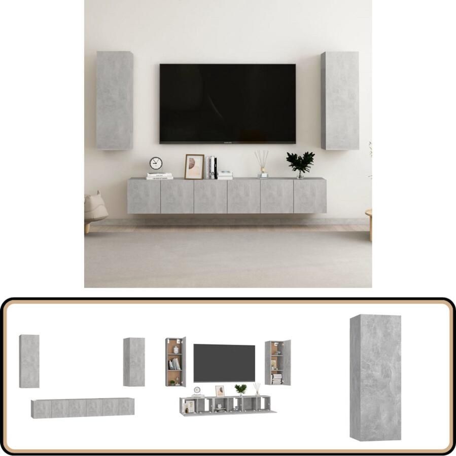 VidaXL Tv-meubelset 5-delig Bewerkt hout Betongrijs Televisiescherm Tv Meubilair Salontafel Tv Stand Mediabox Opslagruimte Houten Tv Kast Grijze Tv Kast