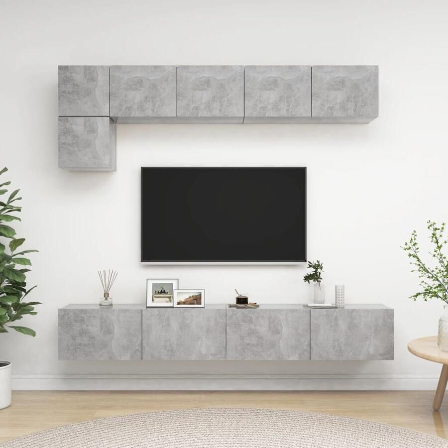 VidaXL Tv-meubelset 5-delig Bewerkte hout Grijs Televisiescherm Tv Meubilair Woonkamerinrichting Opbergruimte Houten Tv Stand Grijs Tv Meubel Modern Tv Meubel Minimalistisch Tv Meubel Wandmontage Tv Kastenset - Foto 2