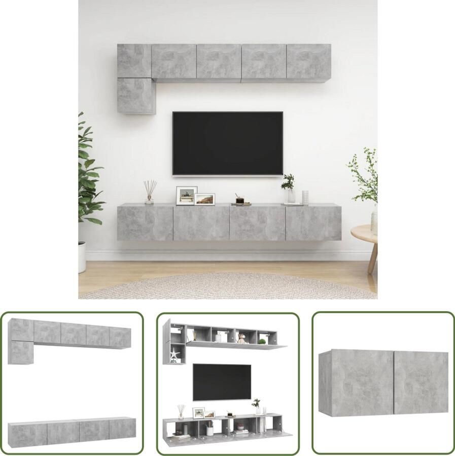 VidaXL Tv-meubelset 5-delig Bewerkte hout Grijs Televisiescherm Tv Meubilair Woonkamerinrichting Opbergruimte Houten Tv Stand Grijs Tv Meubel Modern Tv Meubel Minimalistisch Tv Meubel Wandmontage Tv Kastenset