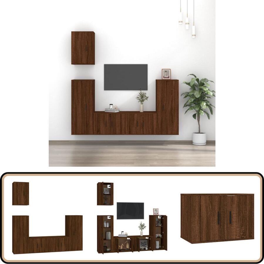 VidaXL Tv-meubelset 5-delig Bruin Eiken Hout Televisiesectie Salontafel Houten Meubilair Bruin Meubel Tv Stand