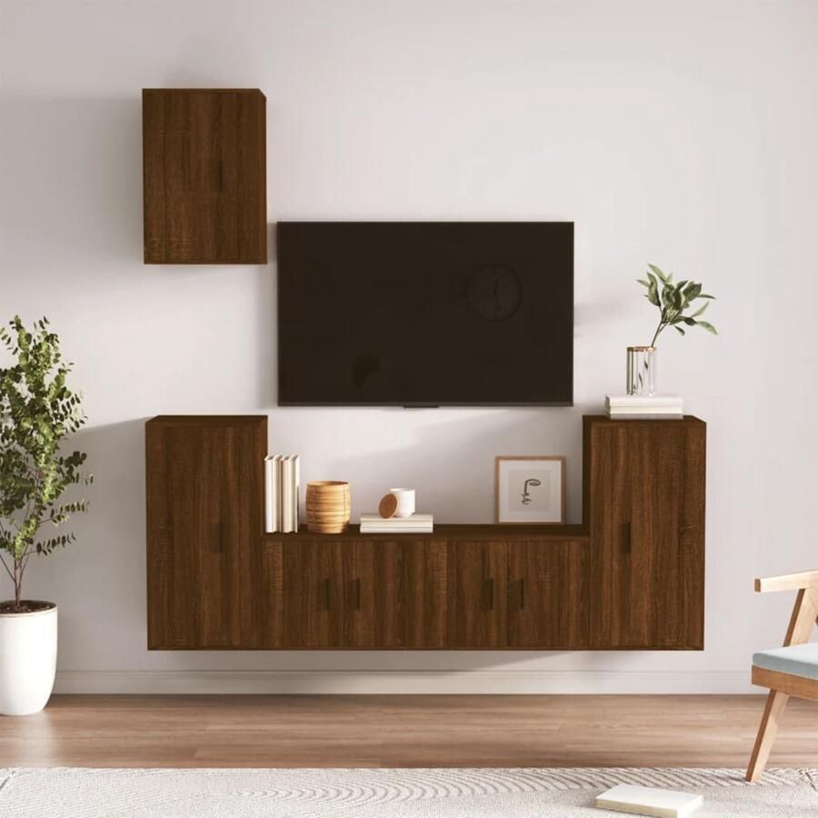VidaXL Tv-meubelset 5-delig Bruin Eikenkleur Tv Kast Bruin Houten Tv Kast Houten Salontafel Living Room Furniture Tv Stand Media Cabinet Wall Mounted Tv Unit - Foto 2