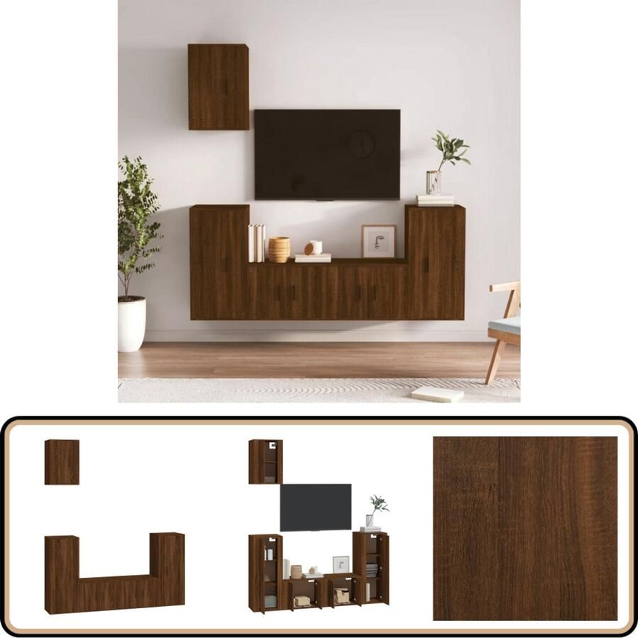 VidaXL Tv-meubelset 5-delig Bruin Eikenkleur Tv Kast Bruin Houten Tv Kast Houten Salontafel Living Room Furniture Tv Stand Media Cabinet Wall Mounted Tv Unit