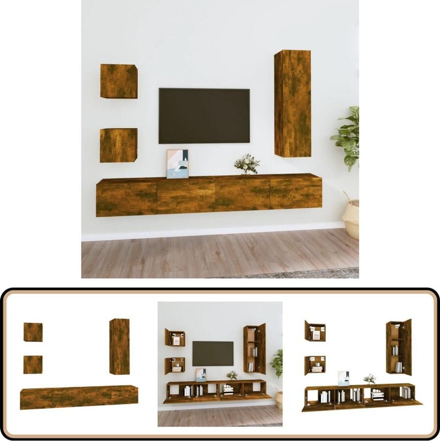 VidaXL Tv-meubelset 5-Delig Gerookt Eiken Hout Tv Kast Houten Tv Kast Tv Meubel Salontafel Bergruimte