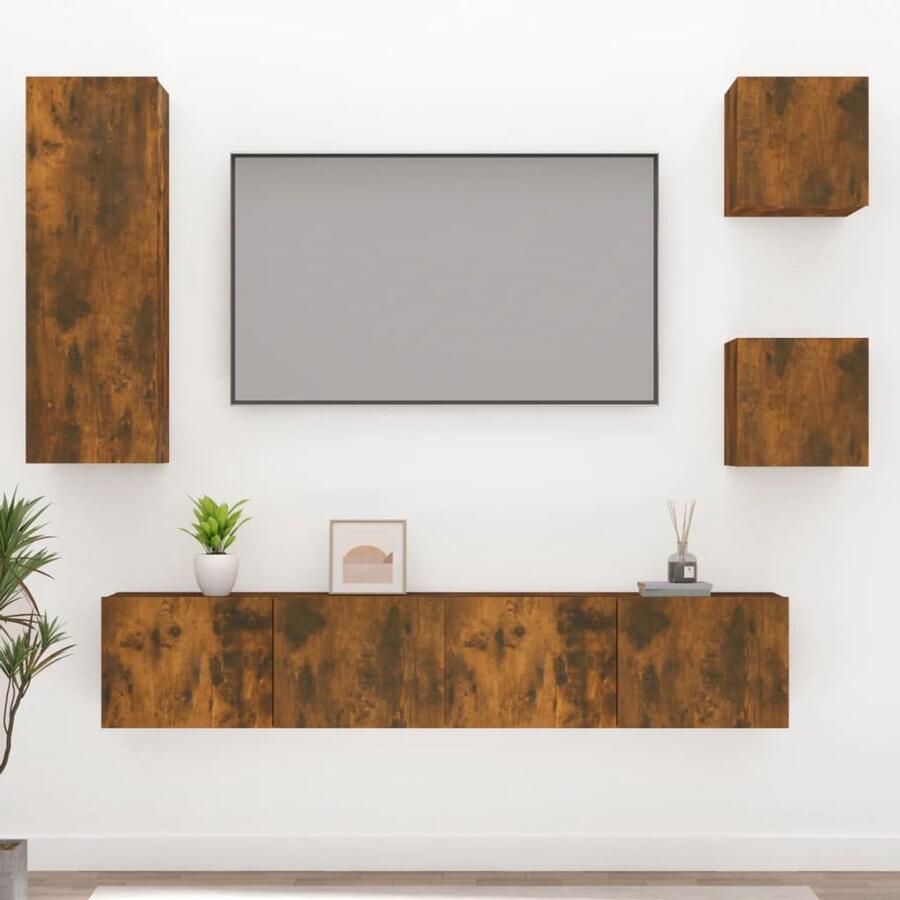 VidaXL Tv-meubelset 5-delig Gerookt eiken TV Meubel Set Tv Kast Hifi Meubel Houten Tv Meubels Bruine Tv Kast