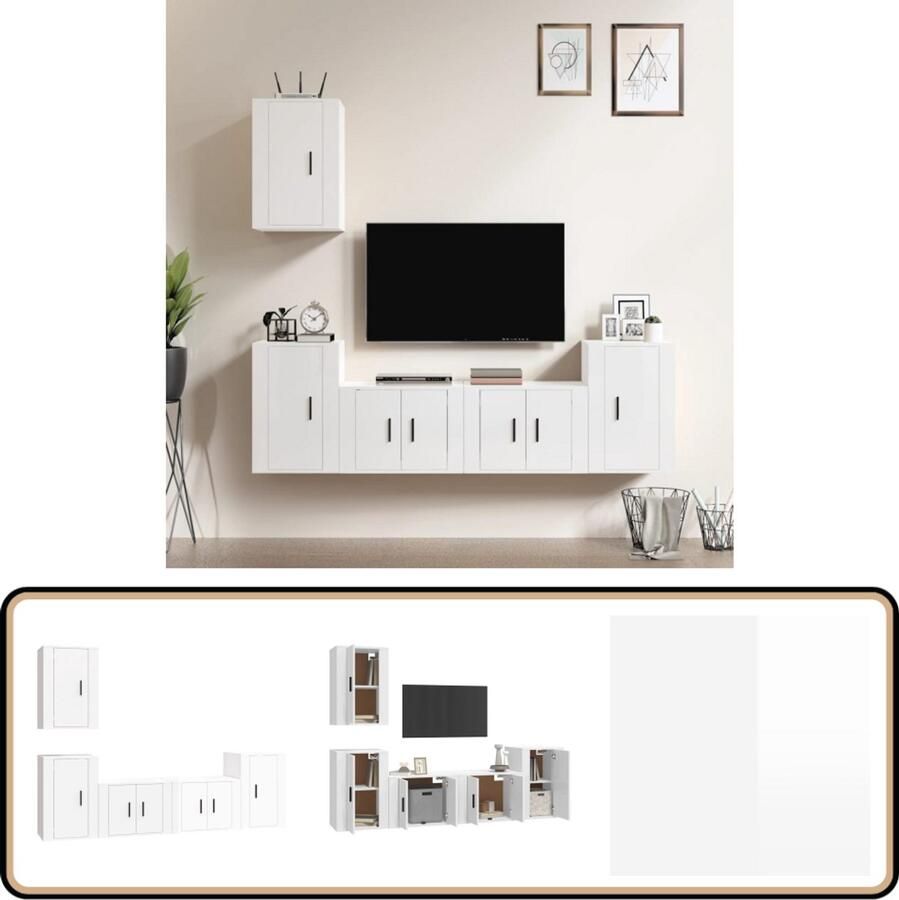 VidaXL Tv-meubelset 5-delig Hoogglans wit Hout TV Kast Tv Meubels Salontafel Woonkamerinrichting Houten Tv Stand - Foto 2