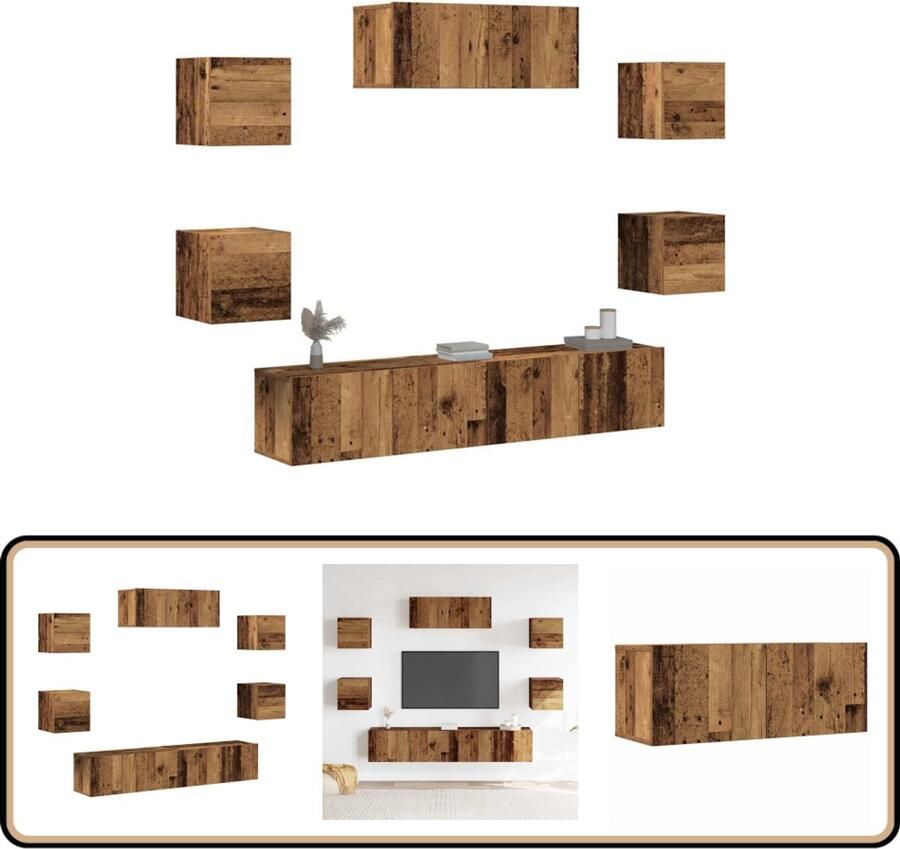 VidaXL Tv-meubelset 5-delig Oud Houtkleur Wandmontage Tv-meubelset Tv-meubelsets Tv-kast Hifi-kast