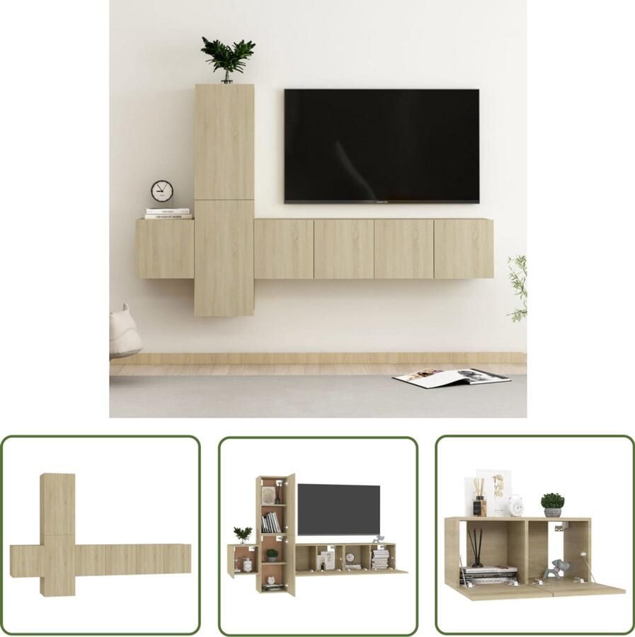 VidaXL Tv-meubelset 5-delig Sonoma eiken Hout Televisiescherm Tv Meubilair Salontafel Woonkamerdecoratie Houten Tv Stand Media Kast Entertainment Center Sonomaneik - Foto 2