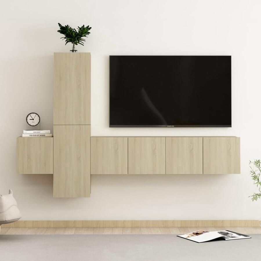 VidaXL Tv-meubelset 5-delig Sonoma eiken Hout Televisiescherm Tv Meubilair Salontafel Woonkamerdecoratie Houten Tv Stand Media Kast Entertainment Center Sonomaneik