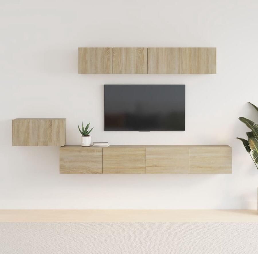 VidaXL Tv-meubelset 5-delig Sonoma eiken Hout Televisieserie Salontafel Houten Meubilair Bruine Meubelen Wandmontage Opbergruimte Mediastand - Foto 2