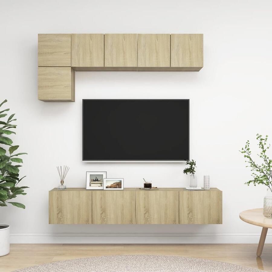 VidaXL Tv-meubelset 5-delig Sonoma eiken Spaanplaat Televisiescherm Salontafel Woonkamer Meubilair Houten Tv-stand Tv Kasten