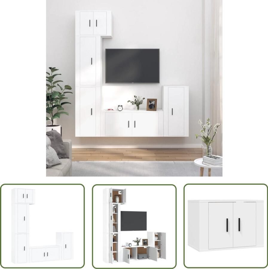VidaXL Tv-meubelset 5-delig Wit Bewerkt hout TV Meubel Set Houten TV Kast Witte TV Meubels Salontafel Woonkamer Decoratie
