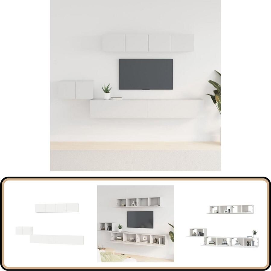VidaXL Tv-meubelset 5-delig Wit Bewerkt hout TV Meubel Set Klassieke Meubelen Houten TV Kast Wandmontage Opbergruimte Witte TV Kast