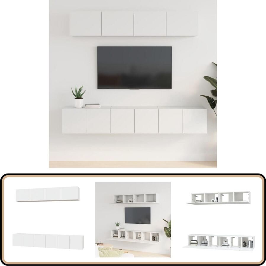 VidaXL Tv-meubelset 5-delig Wit Bewerkt hout TV Meubel Tv Kasten Set Houten Tv Kast Witte Tv Kast Wandmontage Tv Kast