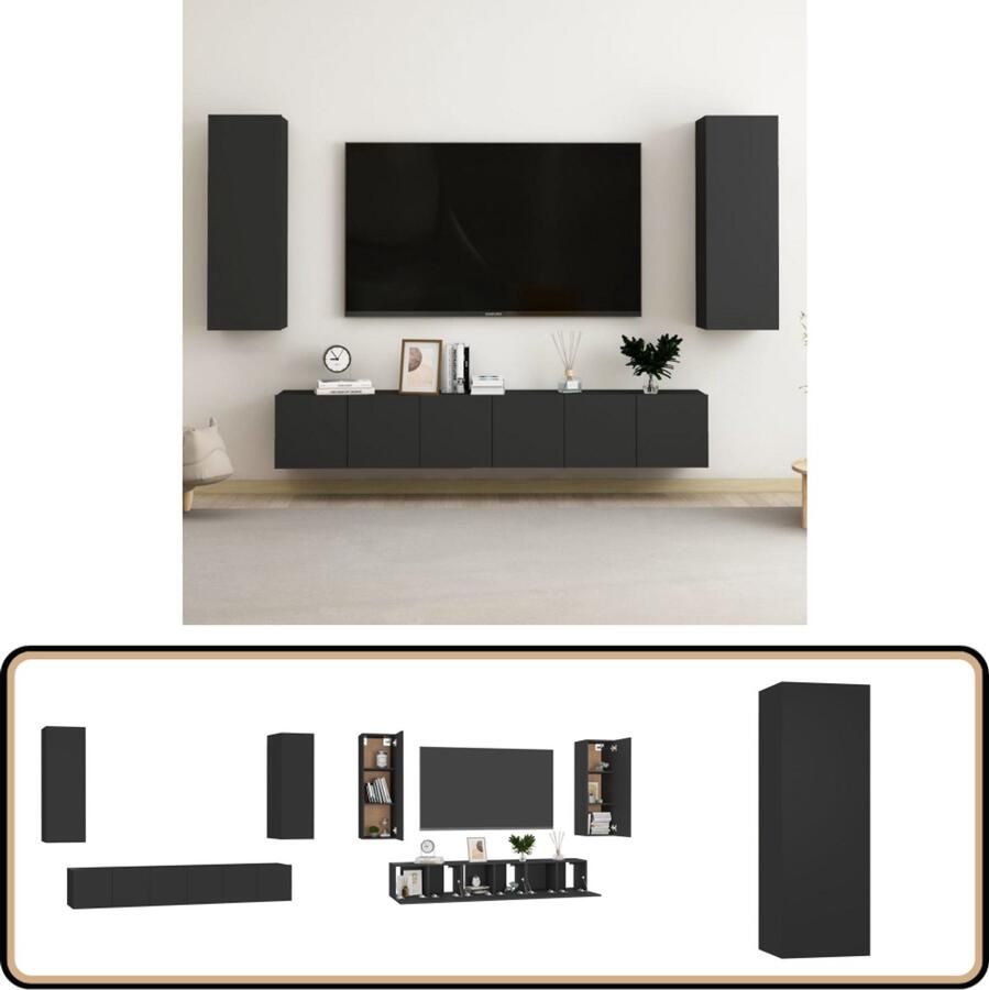 VidaXL Tv-meubelset 5-delig Zwart Bewerkt Hout Tv Meubels Tv Stand Salontafel Zwarte Tv Kast Houten Tv Kast