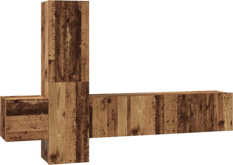 VidaXL Tv-meubelset met plank Wandgemonteerd met opslag met de deur 5 pcs Oud hout Medium Bewerkt hout