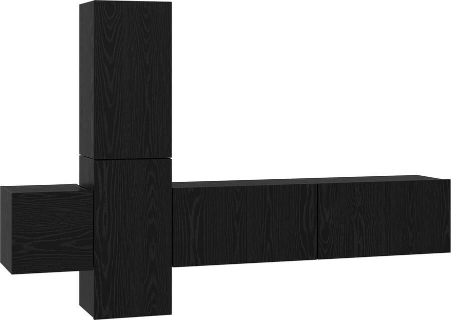 VidaXL Tv-meubelset met plank Wandgemonteerd met opslag met de deur 5 pcs Zwart eiken Bewerkt hout