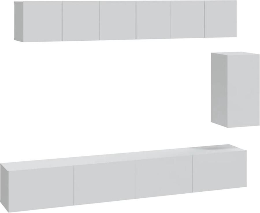 VidaXL Tv-meubelset 6-delig Bewerkt hout Wit TV Meubel Set Tv Kast Wandmontage Houten Tv Stand Witte Tv Meubels Livingroom Decor Interieur Styling