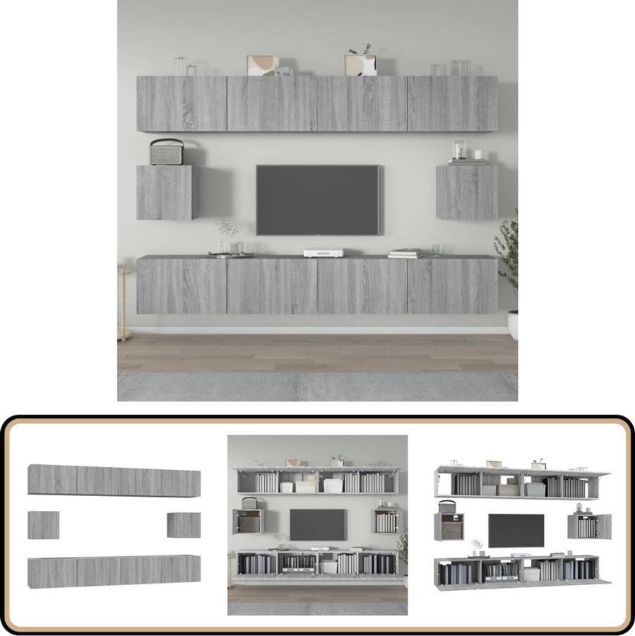 VidaXL Tv-meubelset 6-delig Grijs Sonoma Eiken Televisiescherm Meubilair Houten Tv Meubel Wandmontage Tv Kast Tv Salontafel Grijze Tv Kast