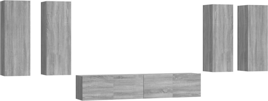 The Living Store Televisiemeubel set 2x 80 x 30 x 30 cm en 4x 30.5 x 30 x 90 cm Grijs Sonoma Eiken Televisiescherm Tv Stand Salontafel Houten Tv-meubel Grijze Tv-stand