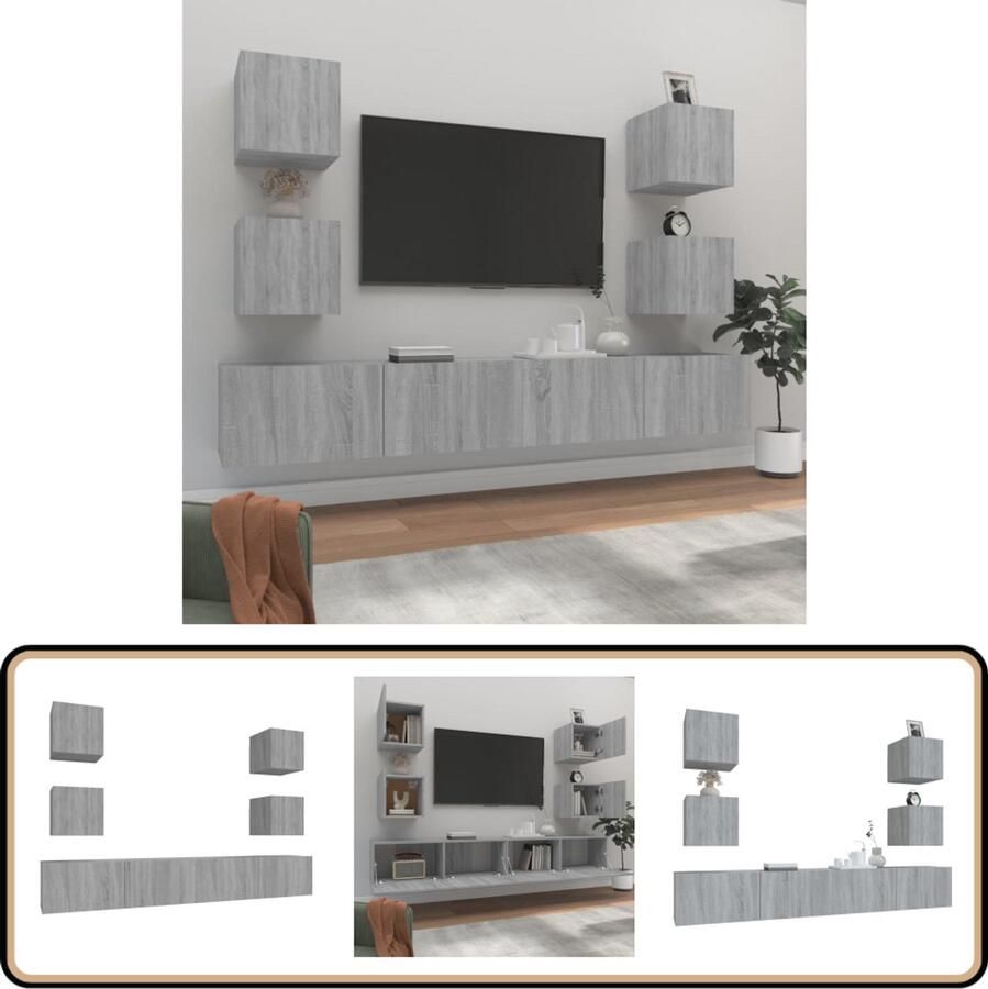 VidaXL Tv-meubelset 6-delig Grijs Sonoma Eiken TV Meubel Set Tv Kast Wandmontage Houten Tv Stand Salon Meubels