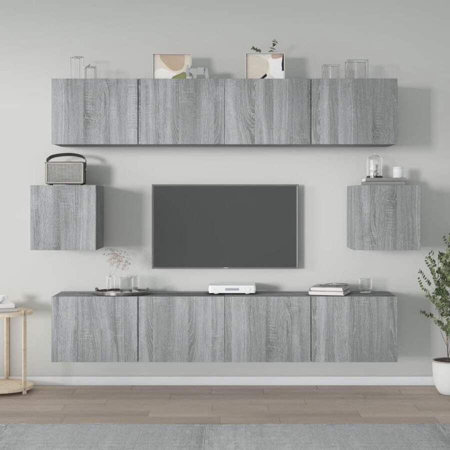 VidaXL Tv-meubelset 6-delig Grijs Sonoma Eiken TV Meubel Set Tv Meubelen Salontafel Woonkamer Decoratie Houten Tv Stand
