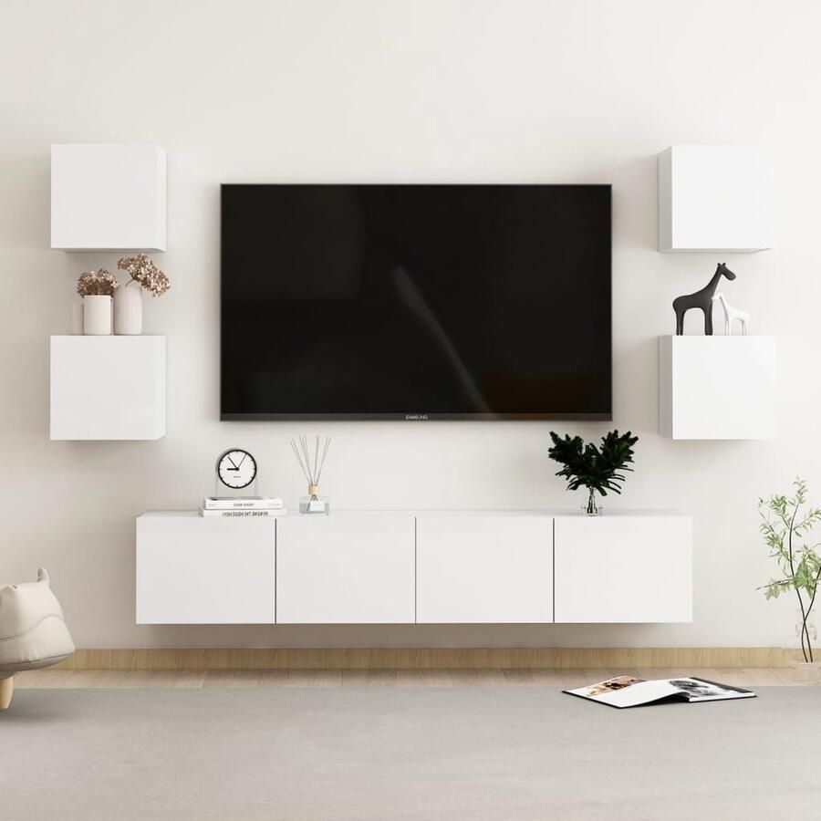 VidaXL Tv-meubelset 6-delig Hoogglans wit Hout Tv Kast Houten Tv Kast Witte Tv Kast Modern Tv Meubilair Salontafel Woonkamerinrichting Media Kast Videowerkbank Opslagruimte Wandmontage Stijlvol Tv Meubel - Foto 2
