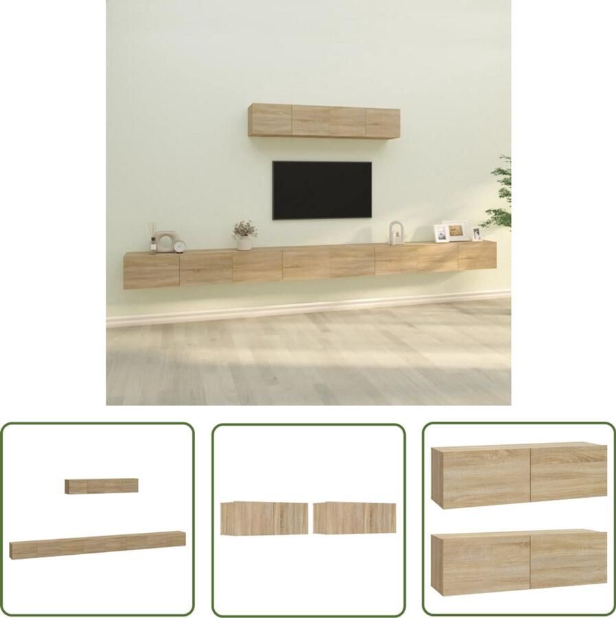 VidaXL Tv-meubelset 6-delig Sonoma Eiken Hout Tv Kast Salontafel Houten Tv Stand Bruine Tv Kast Wandmontage Tv Kast Sonoma Eiken