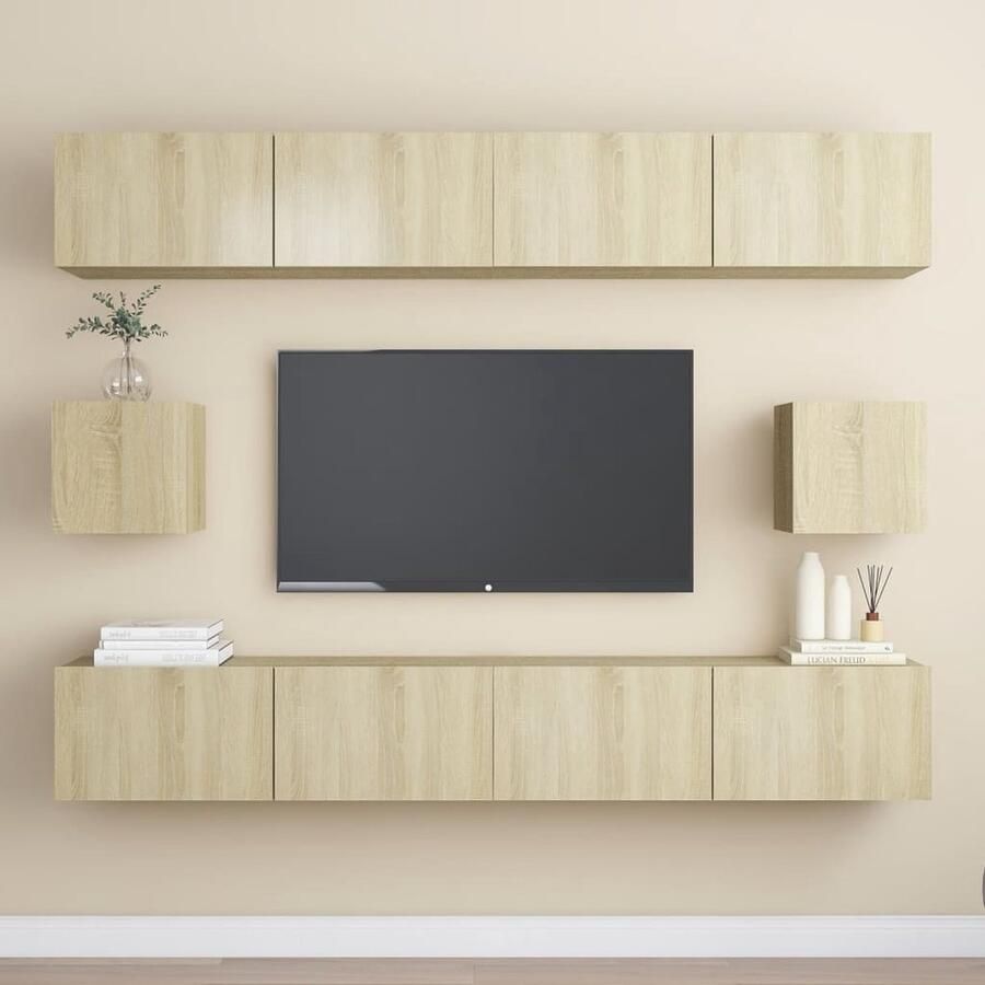 VidaXL Tv-meubelset 6-delig Sonoma eiken Hout TV Kast Salontafel Woonkamer Meubilair Houten Meubels Tv Stand Media Kast Bruine Meubelen Landelijke Stijl Sonoma Eiken Wandmontage - Foto 2