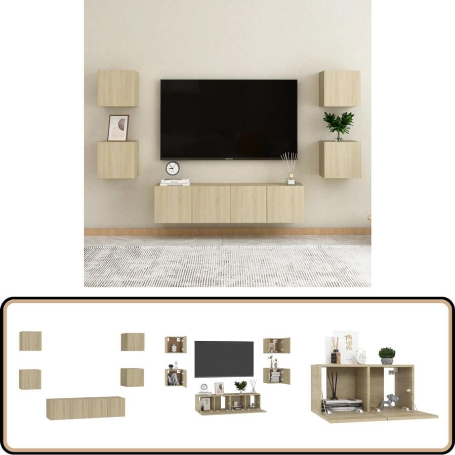 VidaXL Tv-meubelset 6-delig Sonoma eiken Hout Tv Meubels Salontafel Houten Tv Stand Tv Kast Media Kast Sonomane Eiken Bruine Tv Kast Wandmontage Living Room Furniture