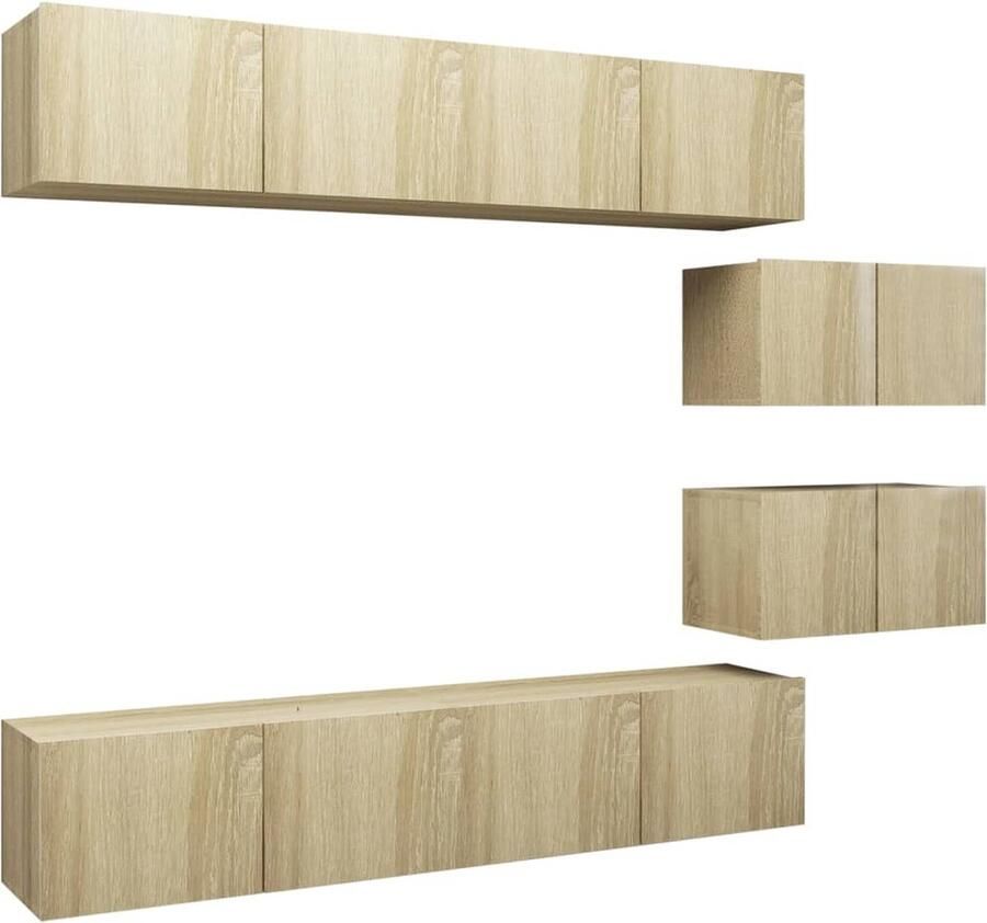 VidaXL Tv-meubelset 6-delig Sonoma eiken Spaanplaat Televisiescherm Tv Meubilair Tv Kasten Woonkamerdecoratie Bruine Tv Stand Eiken Tv Kast Boekenplank Media Kast Opslagruimte Wandmontage
