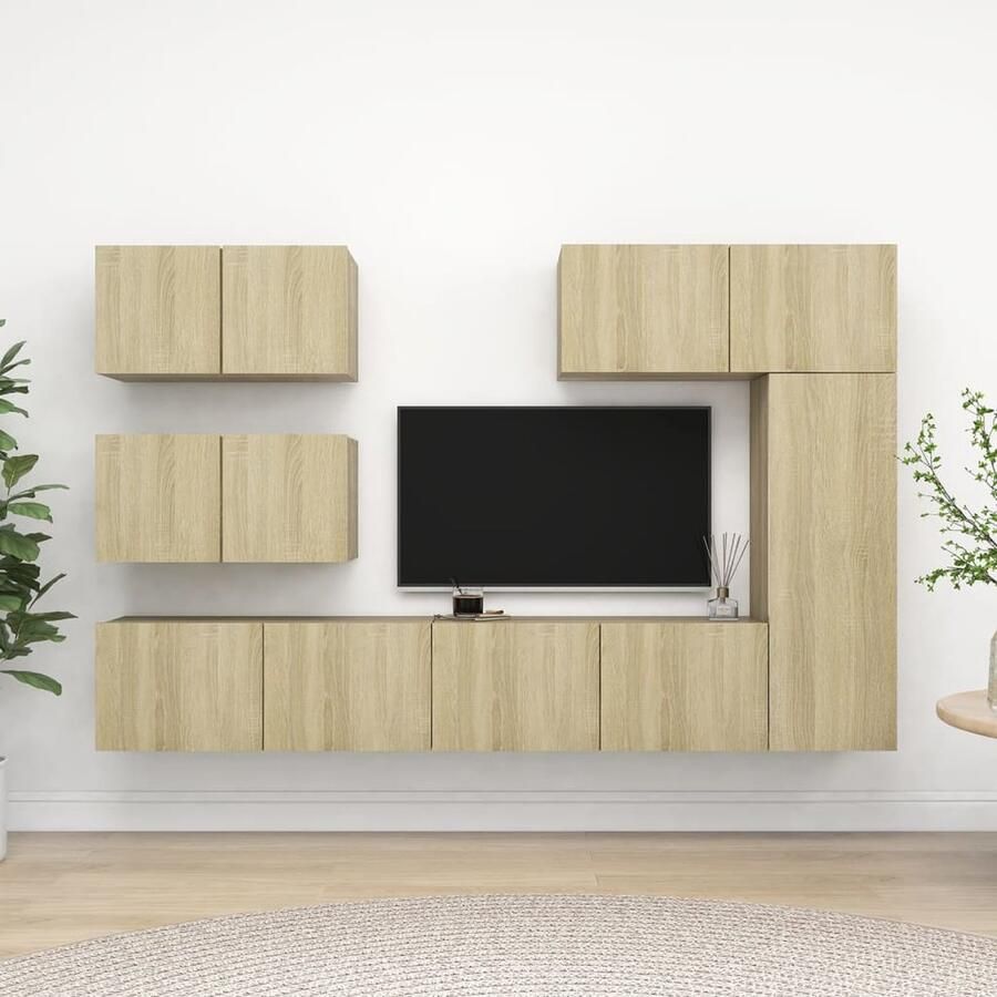 VidaXL Tv-meubelset 6-delig Sonoma Eiken Spaanplaat Tv Meubels Houten Tv Kasten Tv Kast Set Living Room Furniture Salon Meubilair Sonom Eiken - Foto 2