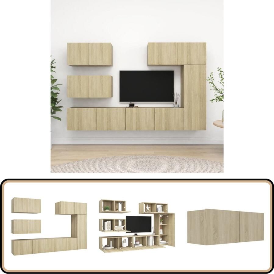 VidaXL Tv-meubelset 6-delig Sonoma Eiken Spaanplaat Tv Meubels Houten Tv Kasten Tv Kast Set Living Room Furniture Salon Meubilair Sonom Eiken