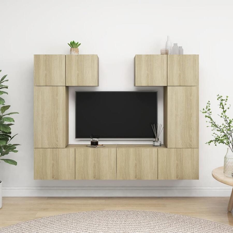 VidaXL Tv-meubelset 6-delig Sonoma eiken Tv Kast Salontafel Woonkamer Meubilair Houten Tv Kast Sonomaplank Bruine Tv Kast Media Kast Wandmontage Tv Stand - Foto 2